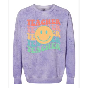 Retro Smiley Face Teacher Colorful Colorblast Crewneck Sweatshirt