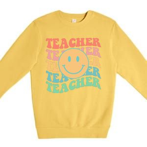 Retro Smiley Face Teacher Colorful Premium Crewneck Sweatshirt