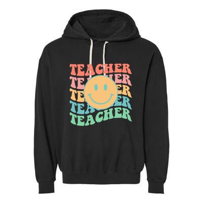 Retro Smiley Face Teacher Colorful Garment-Dyed Fleece Hoodie