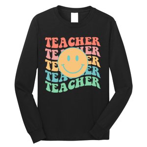 Retro Smiley Face Teacher Colorful Long Sleeve Shirt