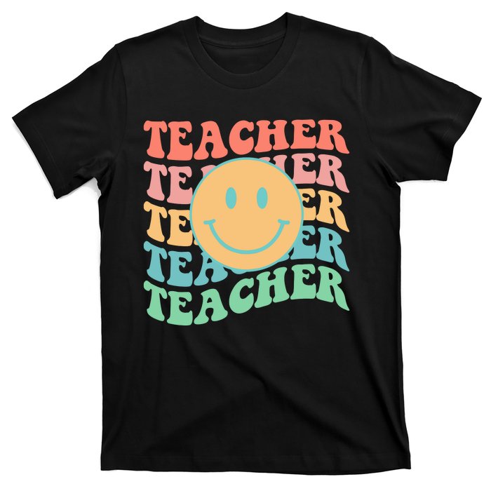 Retro Smiley Face Teacher Colorful T-Shirt