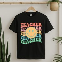 Retro Smiley Face Teacher Colorful T-Shirt