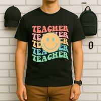 Retro Smiley Face Teacher Colorful T-Shirt