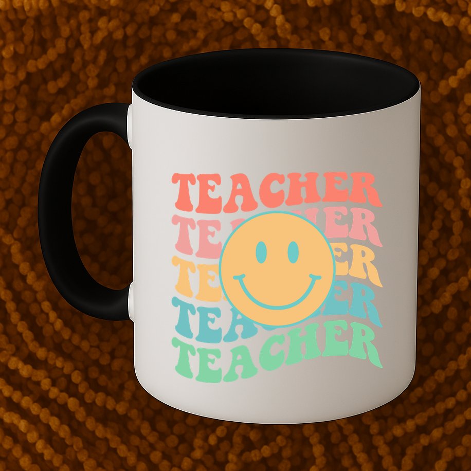 Retro Smiley Face Teacher Colorful Mug