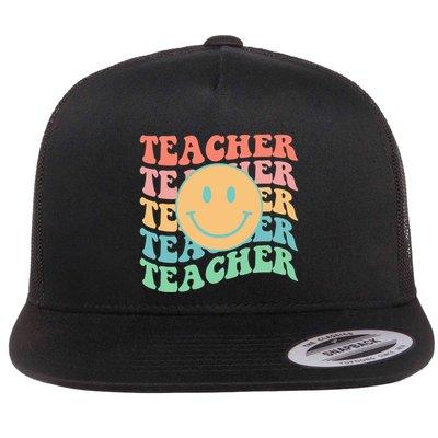 Retro Smiley Face Teacher Colorful Flatbill Hat