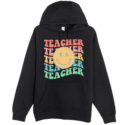 Retro Smiley Face Teacher Colorful Premium Pullover Hoodie