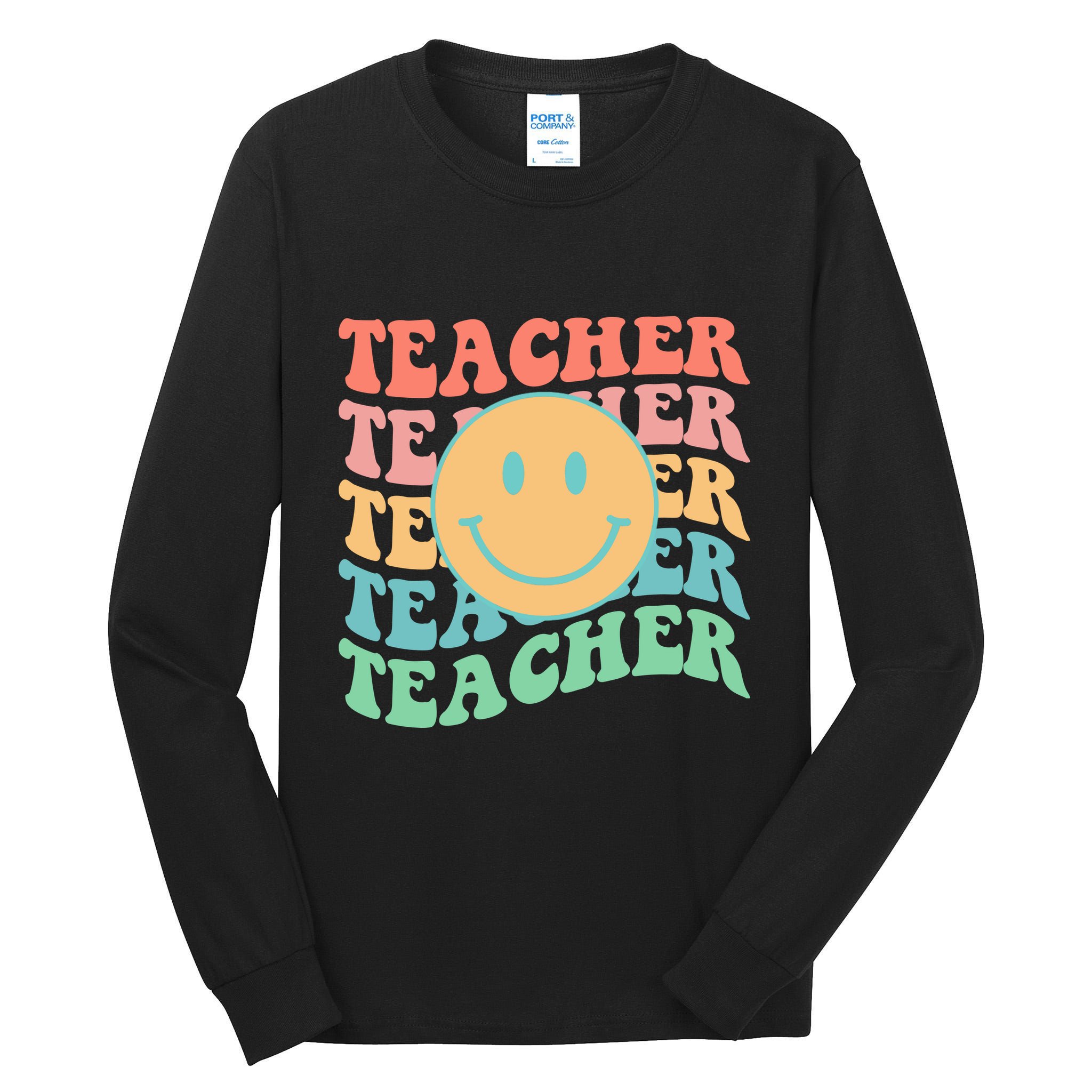 Retro Smiley Face Teacher Colorful Tall Long Sleeve T-Shirt