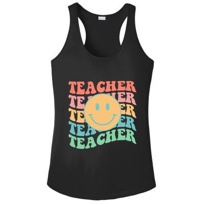 Retro Smiley Face Teacher Colorful Ladies PosiCharge Competitor Racerback Tank