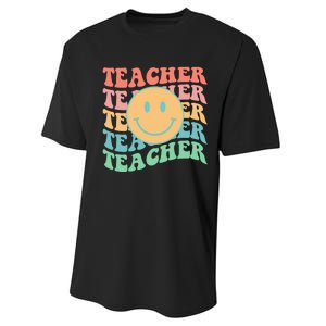 Retro Smiley Face Teacher Colorful Performance Sprint T-Shirt