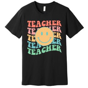 Retro Smiley Face Teacher Colorful Premium T-Shirt