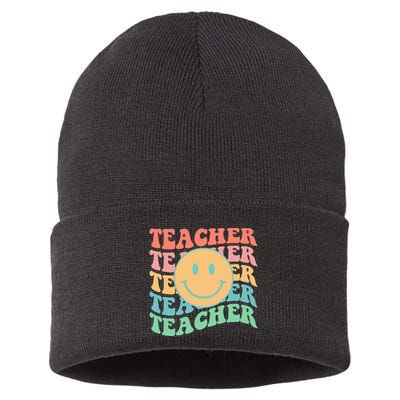 Retro Smiley Face Teacher Colorful Sustainable Knit Beanie