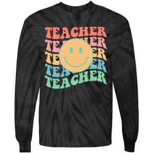 Retro Smiley Face Teacher Colorful Tie-Dye Long Sleeve Shirt