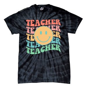 Retro Smiley Face Teacher Colorful Tie-Dye T-Shirt