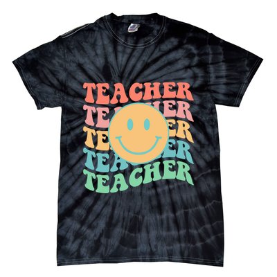Retro Smiley Face Teacher Colorful Tie-Dye T-Shirt