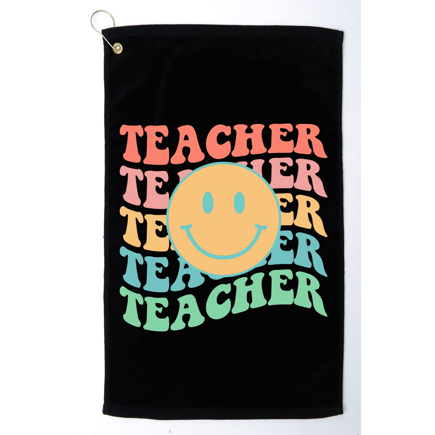 Retro Smiley Face Teacher Colorful Golf Towel