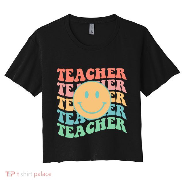 Retro Smiley Face Teacher Colorful Crop Top