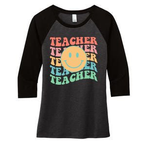 Retro Smiley Face Teacher Colorful Women's Tri-Blend 3/4-Sleeve Raglan Shirt