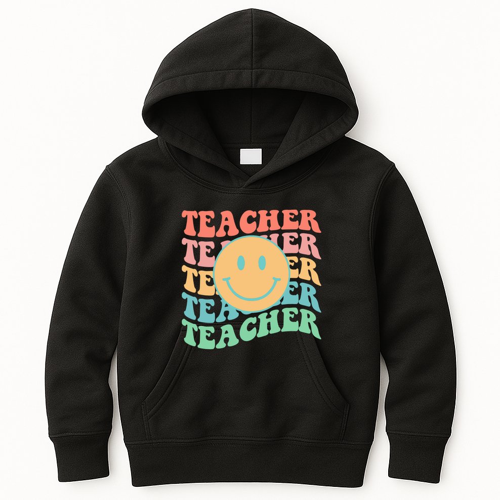 Retro Smiley Face Teacher Colorful Kids Hoodie