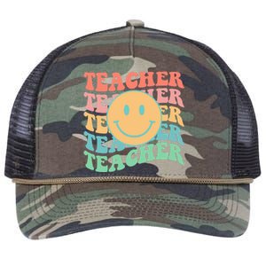 Retro Smiley Face Teacher Colorful Retro Rope Trucker Hat Cap