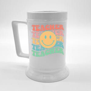 Retro Smiley Face Teacher Colorful Beer Stein