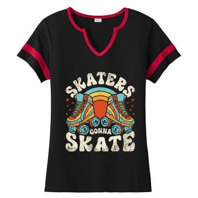 Roller Skating Funny Skaters Gonna Skate Retro 70s 80s Ladies Halftime Notch Neck Tee