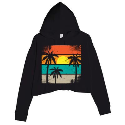 Retro Summer Funny Beach Life Vintage Crop Fleece Hoodie