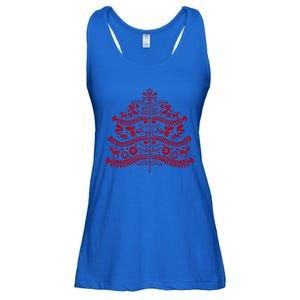 Red Scandinavian Folk Art Style Christmas Tree Design Gift Ladies Essential Flowy Tank