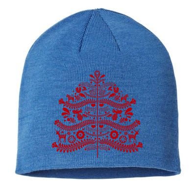 Red Scandinavian Folk Art Style Christmas Tree Design Gift Sustainable Beanie