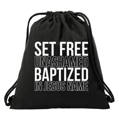 retro Set free unashamed baptized in Jesus name Drawstring Bag