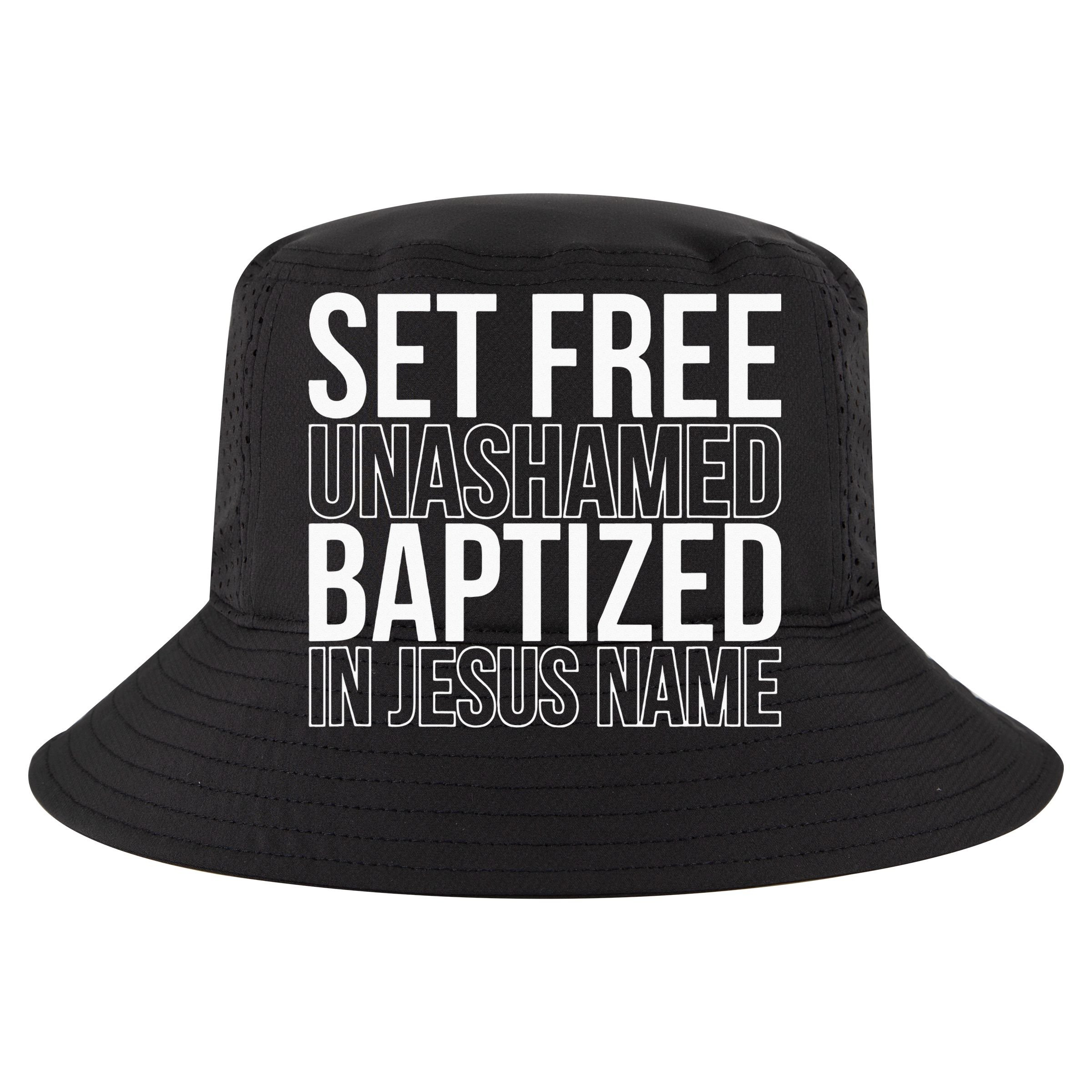 retro Set free unashamed baptized in Jesus name Flat Bill Trucker Hat