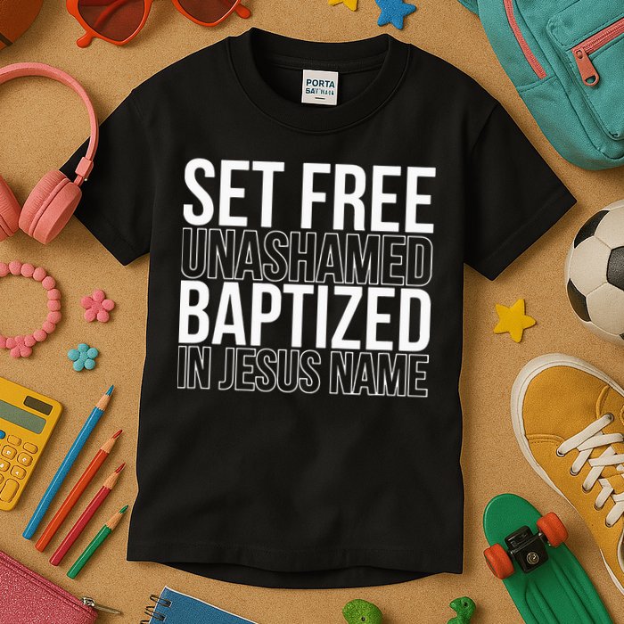 retro Set free unashamed baptized in Jesus name Kids T-Shirt