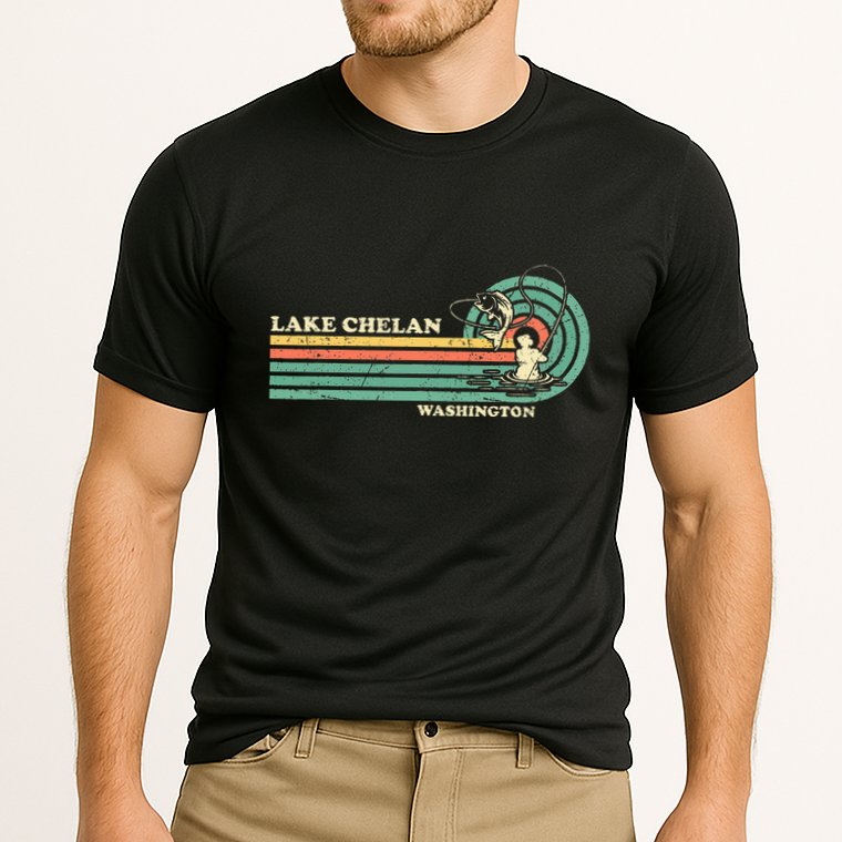 Retro Summer Fishing Washington Chelan Lake Cooling Performance Crew T-Shirt
