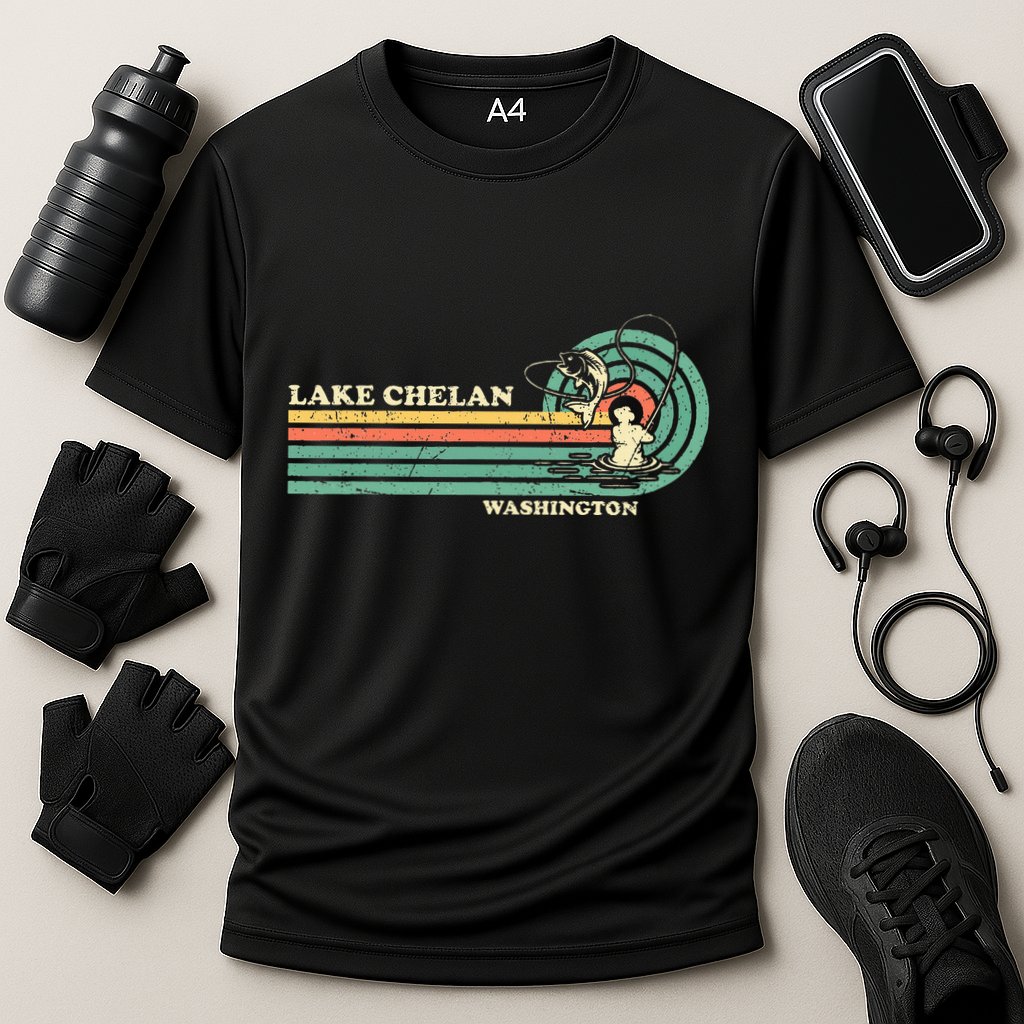 Retro Summer Fishing Washington Chelan Lake Cooling Performance Crew T-Shirt