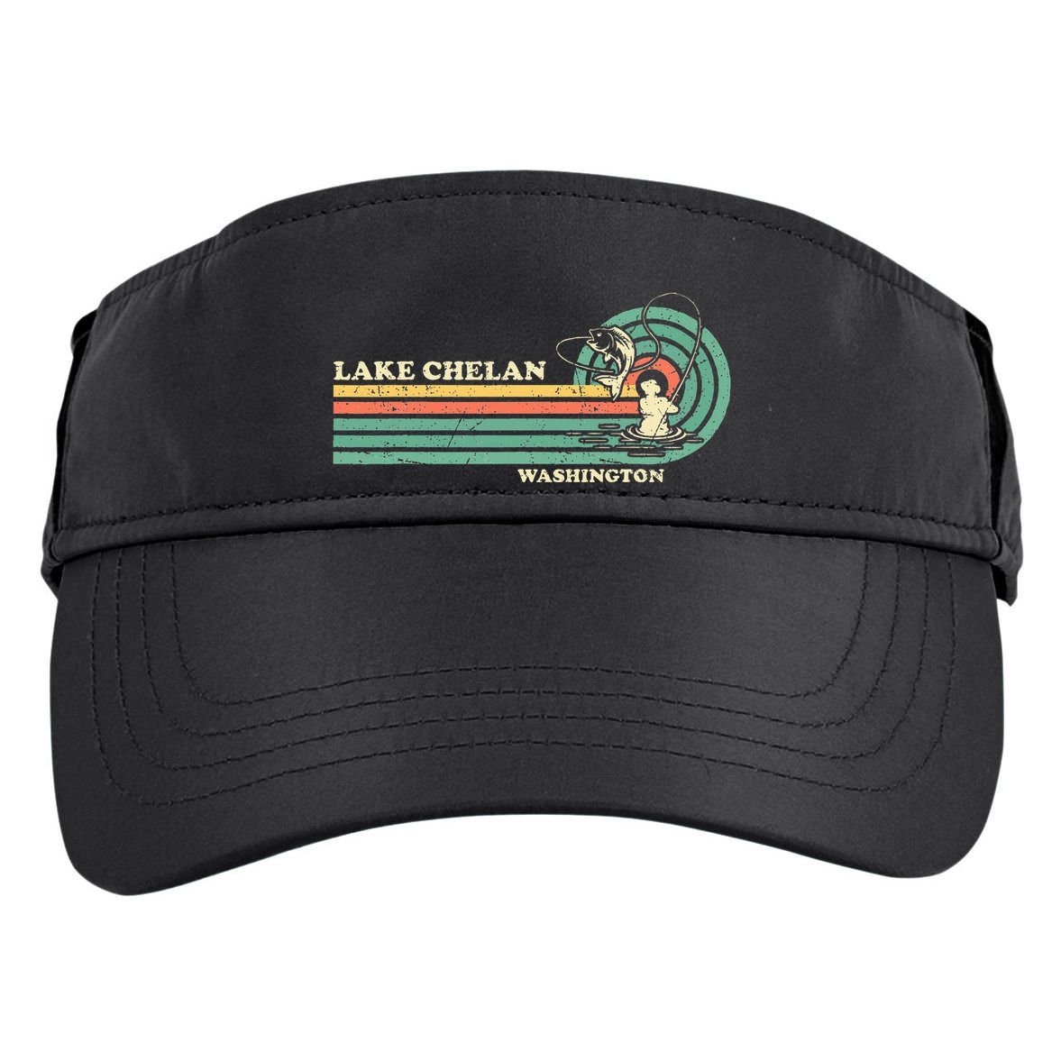 Retro Summer Fishing Washington Chelan Lake Adult Drive Performance Visor
