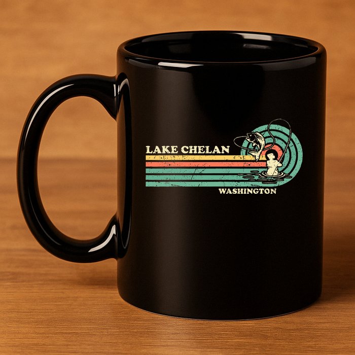 Retro Summer Fishing Washington Chelan Lake 11oz C Handle Ceramic Mug