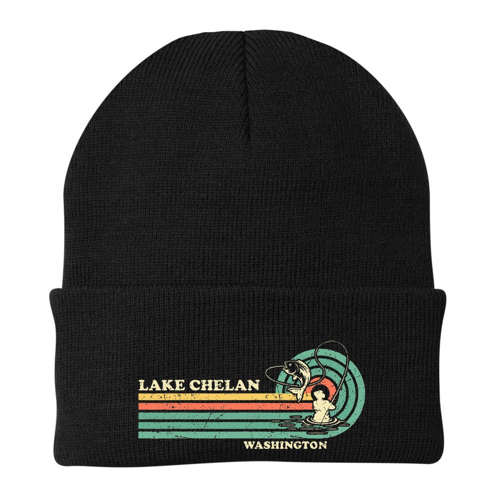 Retro Summer Fishing Washington Chelan Lake Beanie