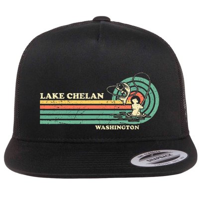 Retro Summer Fishing Washington Chelan Lake Flatbill Hat