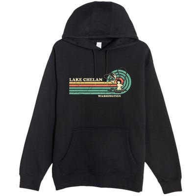 Retro Summer Fishing Washington Chelan Lake Premium Pullover Hoodie