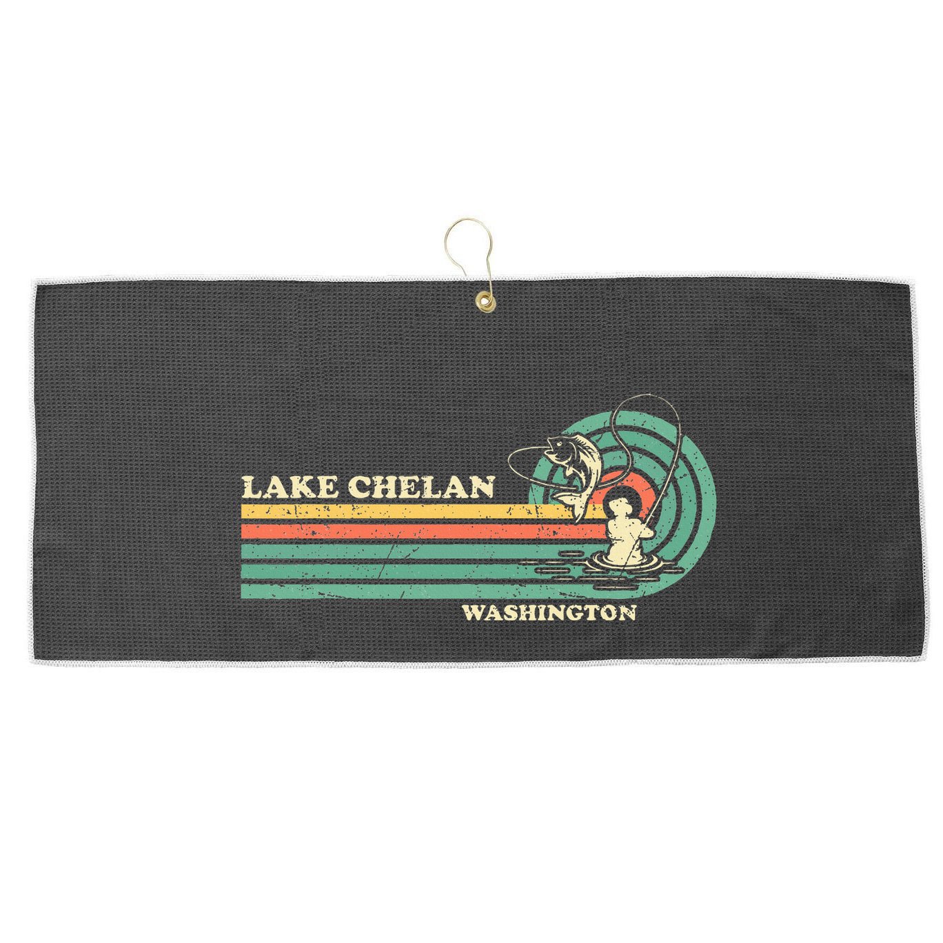Retro Summer Fishing Washington Chelan Lake Large Microfiber Waffle Golf Towel