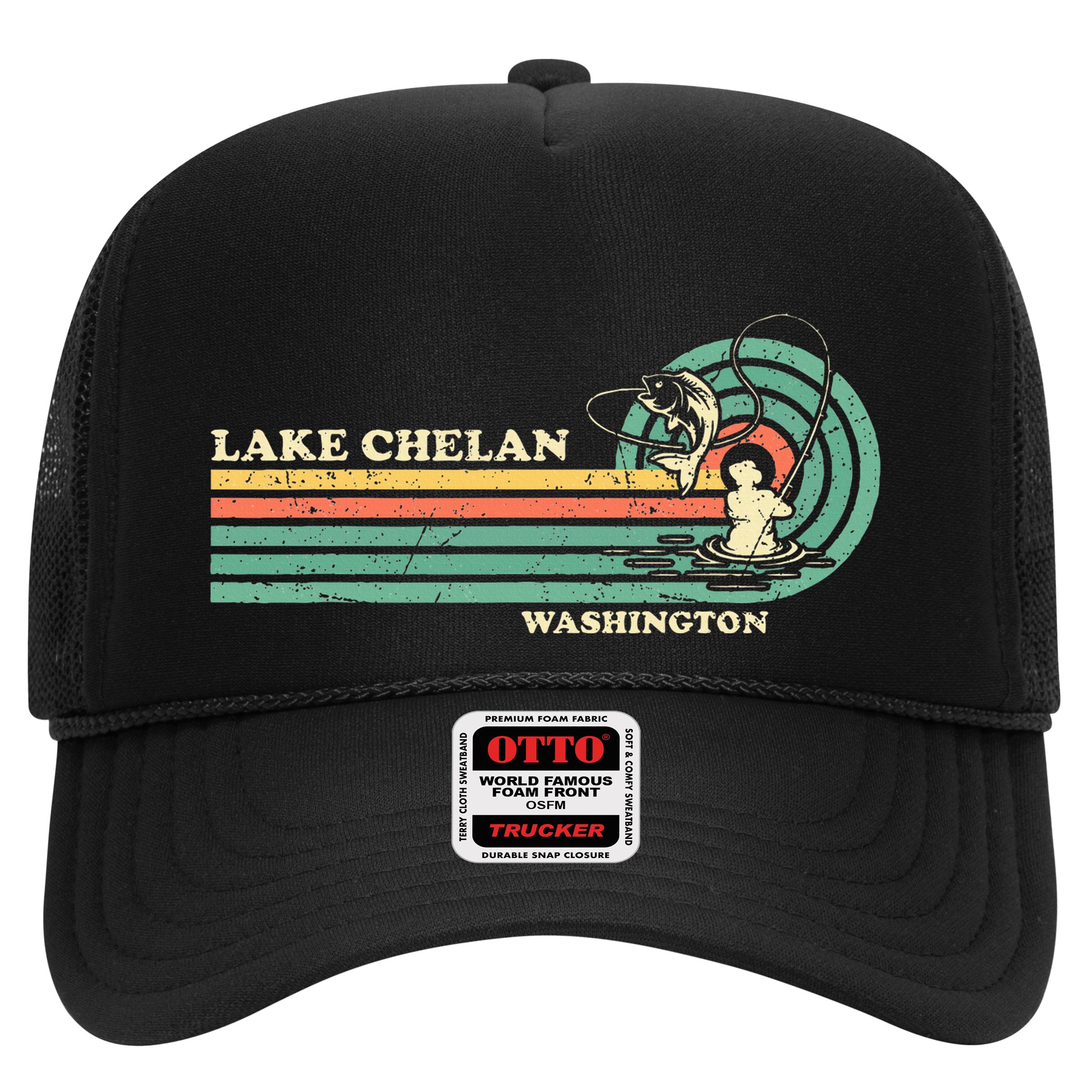 Retro Summer Fishing Washington Chelan Lake Hat