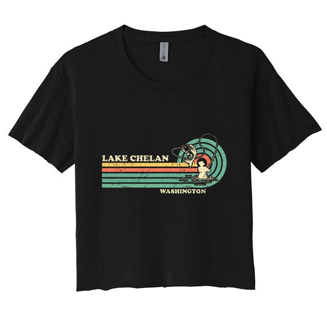 Retro Summer Fishing Washington Chelan Lake Crop Top