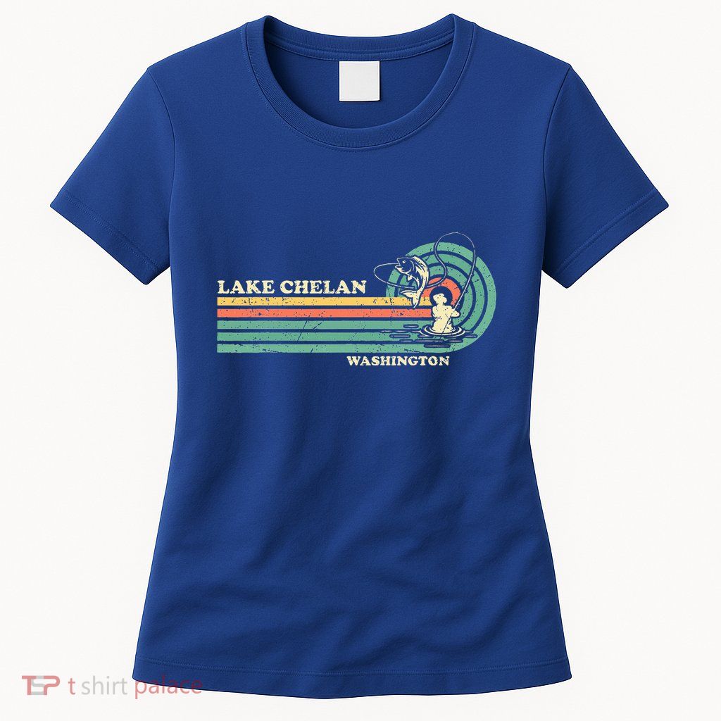 Retro Summer Fishing Washington Chelan Lake Womens T-Shirt