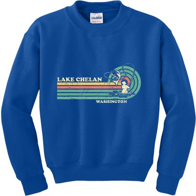 Retro Summer Fishing Washington Chelan Lake Kids Sweatshirt