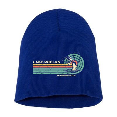 Retro Summer Fishing Washington Chelan Lake Short Acrylic Beanie