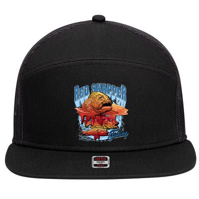 Red Snapper Fishing 7 Panel Mesh Trucker Snapback Hat