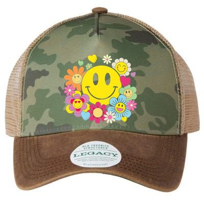 Retro Smile Face Flower Happy Face Flowers Heart Girl Legacy Tie Dye Trucker Hat