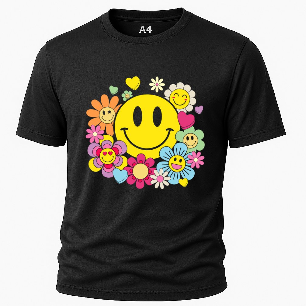 Retro Smile Face Flower Happy Face Flowers Heart Girl Cooling Performance Crew T-Shirt