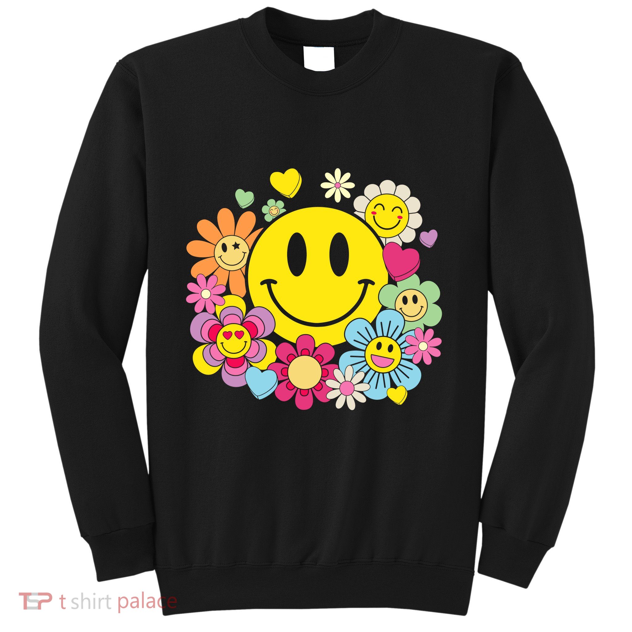 Retro Smile Face Flower Happy Face Flowers Heart Girl Sweatshirt