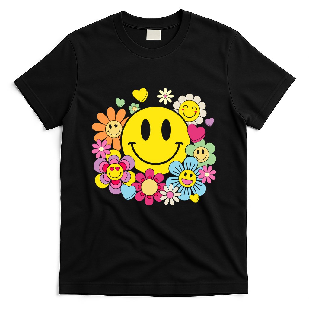 Retro Smile Face Flower Happy Face Flowers Heart Girl T-Shirt