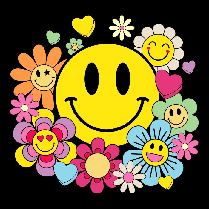 Retro Smile Face Flower Happy Face Flowers Heart Girl Sustainable Bucket Hat